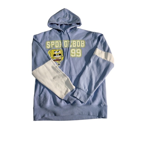 Y2K SpongeBob SquarePants Hoodie Pullover Graphic Print 99 Blue White Size M - Picture 1 of 8
